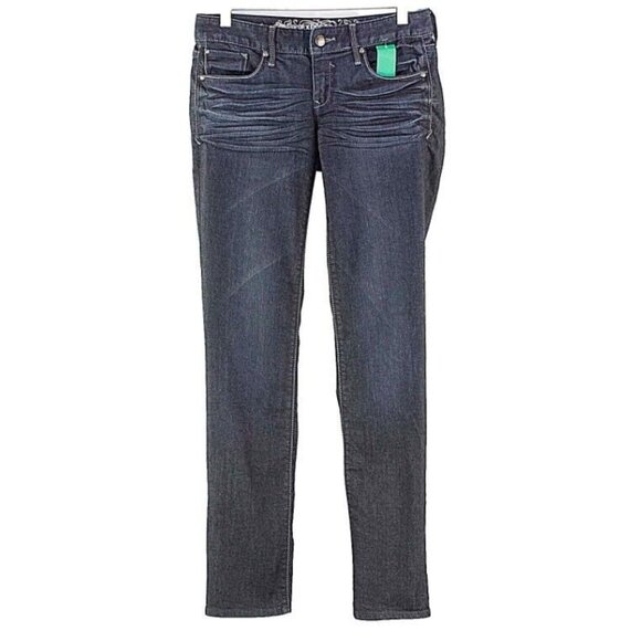 Express Stella Sz 0R x 33 Dark Blue Denim Skinny Leg Whisker Distress Jeans - Picture 1 of 7